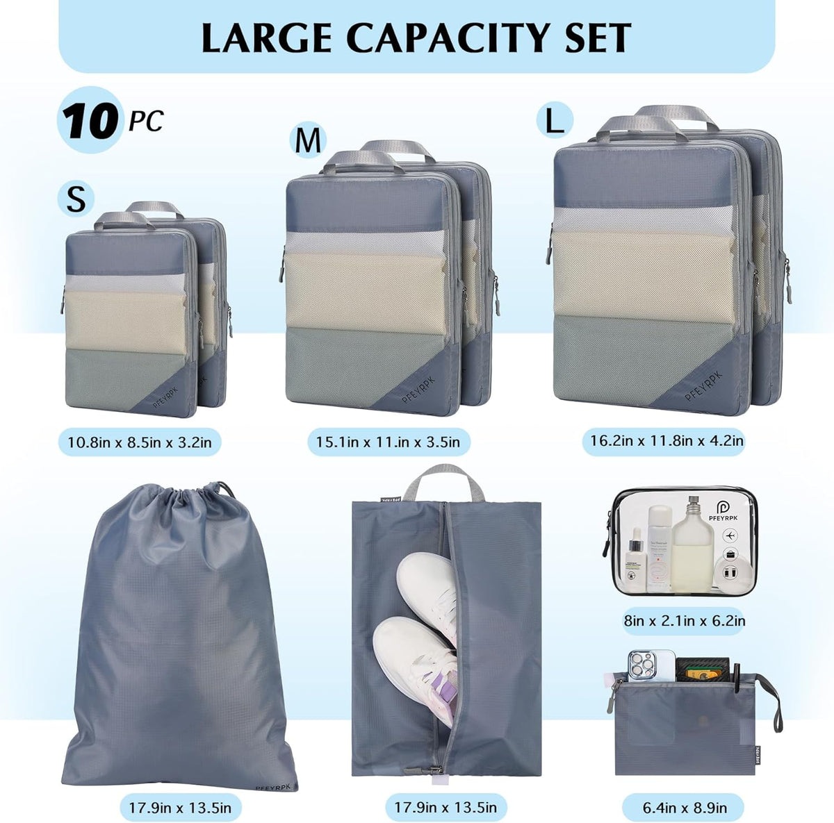 Lightweight Compression Packing Cubes for Suitcases, Compressible Expandable Travel Packing Organizer with Clear Toiletries and Backpack Bag, Travel Essentials for Carry on Luggage
