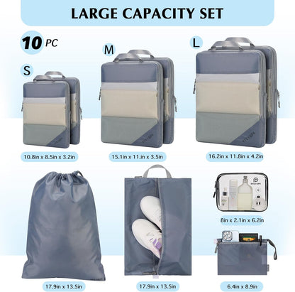 Lightweight Compression Packing Cubes for Suitcases, Compressible Expandable Travel Packing Organizer with Clear Toiletries and Backpack Bag, Travel Essentials for Carry on Luggage