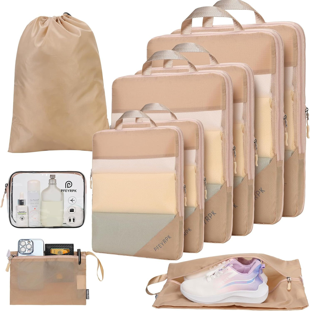 Lightweight Compression Packing Cubes for Suitcases, Compressible Expandable Travel Packing Organizer with Clear Toiletries and Backpack Bag, Travel Essentials for Carry on Luggage