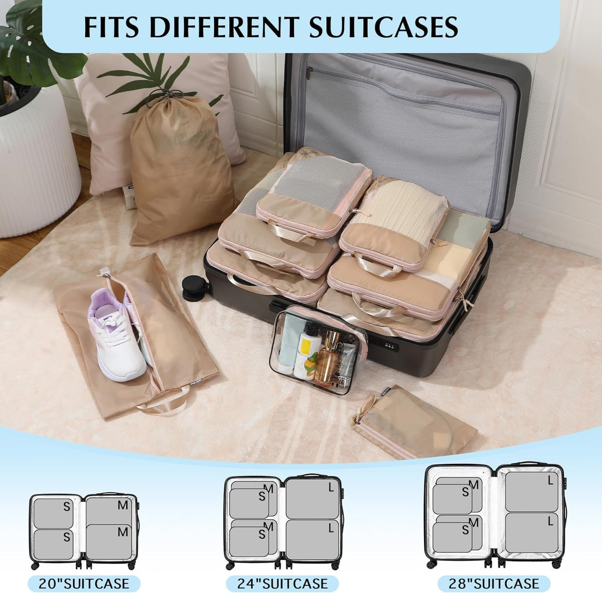 Lightweight Compression Packing Cubes for Suitcases, Compressible Expandable Travel Packing Organizer with Clear Toiletries and Backpack Bag, Travel Essentials for Carry on Luggage