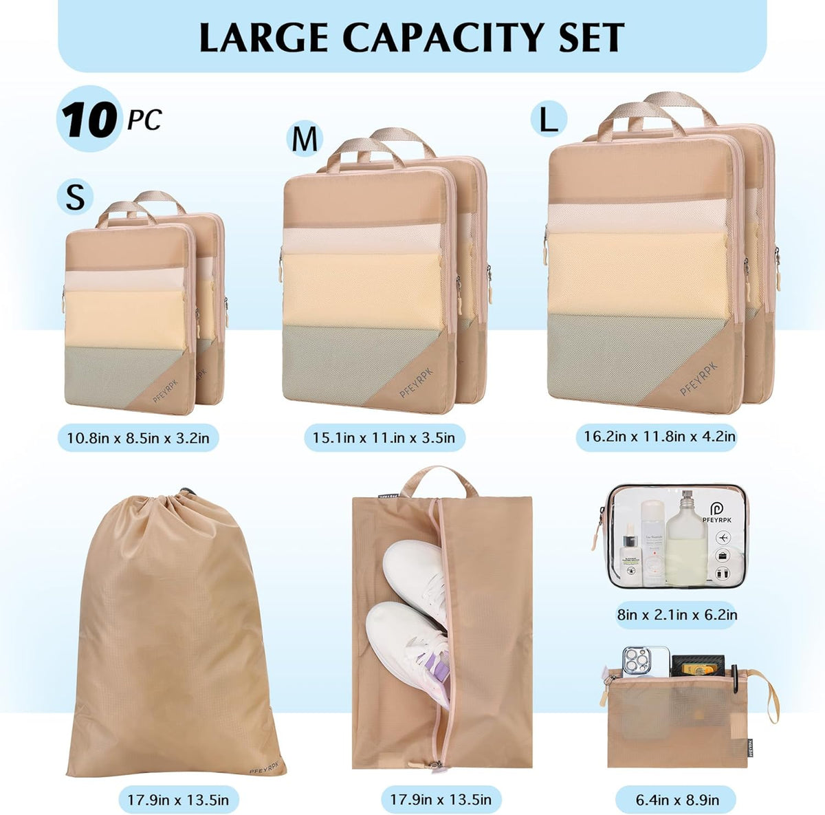 Lightweight Compression Packing Cubes for Suitcases, Compressible Expandable Travel Packing Organizer with Clear Toiletries and Backpack Bag, Travel Essentials for Carry on Luggage