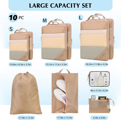 Lightweight Compression Packing Cubes for Suitcases, Compressible Expandable Travel Packing Organizer with Clear Toiletries and Backpack Bag, Travel Essentials for Carry on Luggage