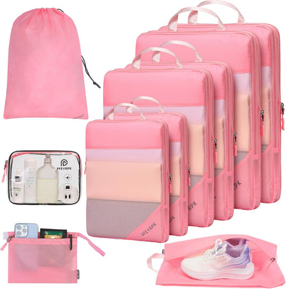 Lightweight Compression Packing Cubes for Suitcases, Compressible Expandable Travel Packing Organizer with Clear Toiletries and Backpack Bag, Travel Essentials for Carry on Luggage