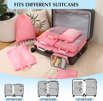 Lightweight Compression Packing Cubes for Suitcases, Compressible Expandable Travel Packing Organizer with Clear Toiletries and Backpack Bag, Travel Essentials for Carry on Luggage