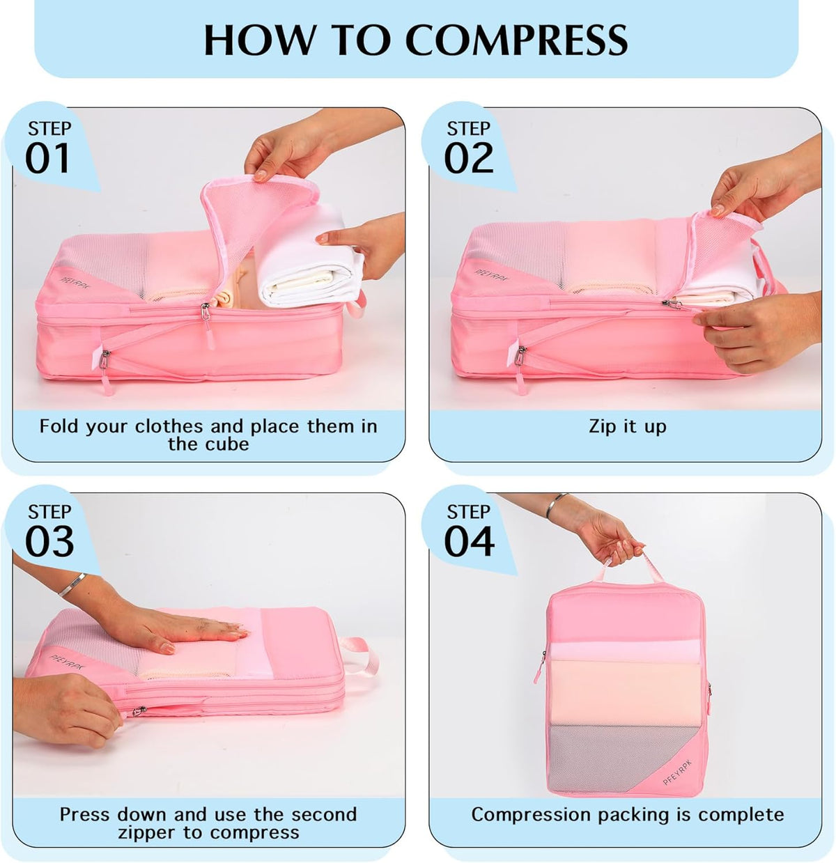 Lightweight Compression Packing Cubes for Suitcases, Compressible Expandable Travel Packing Organizer with Clear Toiletries and Backpack Bag, Travel Essentials for Carry on Luggage