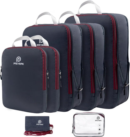 Lightweight Compression Packing Cubes for Suitcases, Compressible Expandable Travel Packing Organizer with Clear Toiletries and Backpack Bag, Travel Essentials for Carry on Luggage