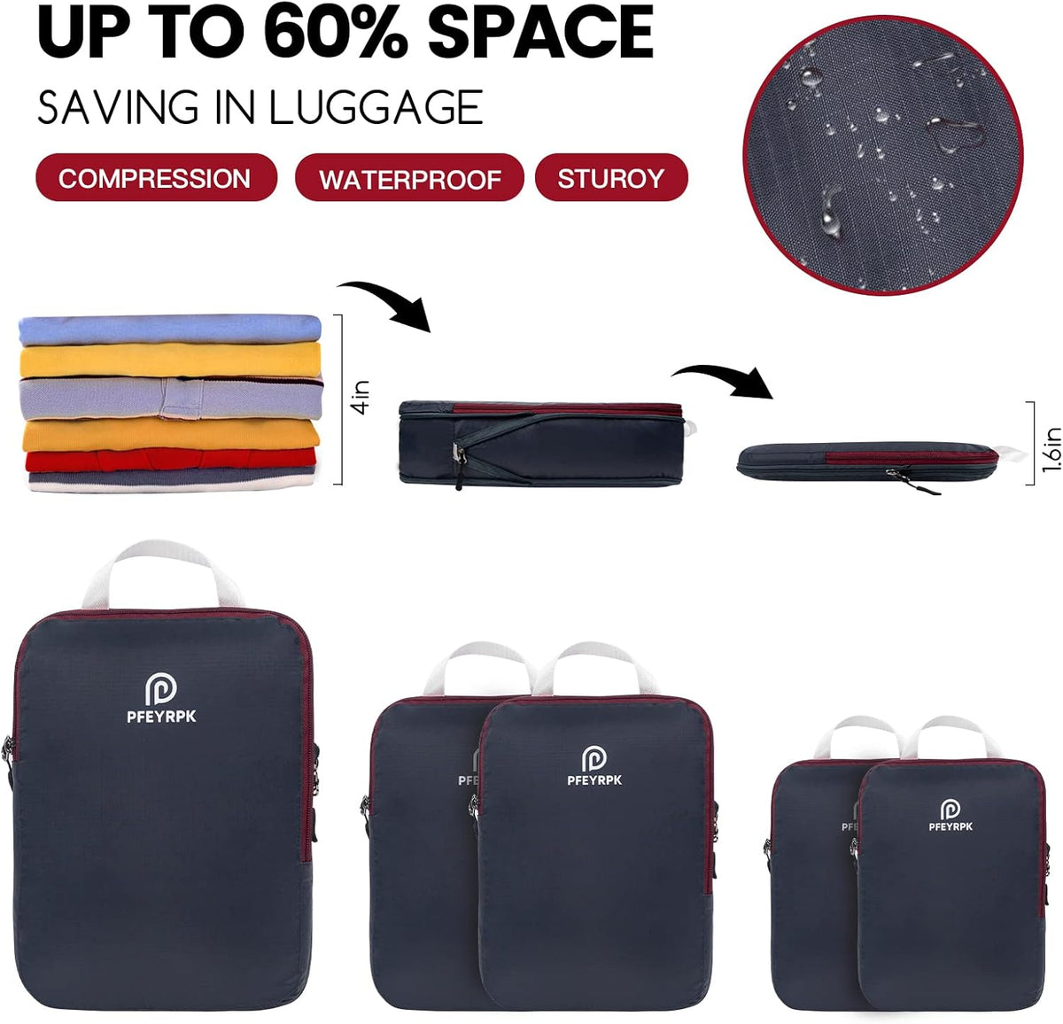 Lightweight Compression Packing Cubes for Suitcases, Compressible Expandable Travel Packing Organizer with Clear Toiletries and Backpack Bag, Travel Essentials for Carry on Luggage