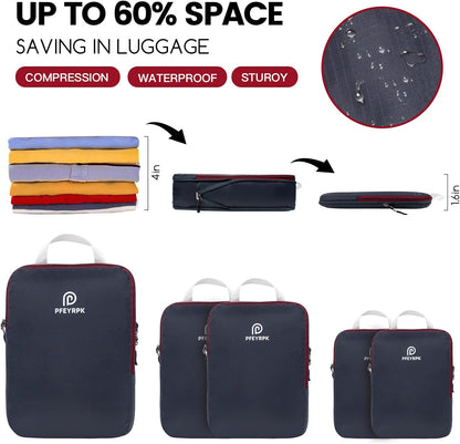 Lightweight Compression Packing Cubes for Suitcases, Compressible Expandable Travel Packing Organizer with Clear Toiletries and Backpack Bag, Travel Essentials for Carry on Luggage
