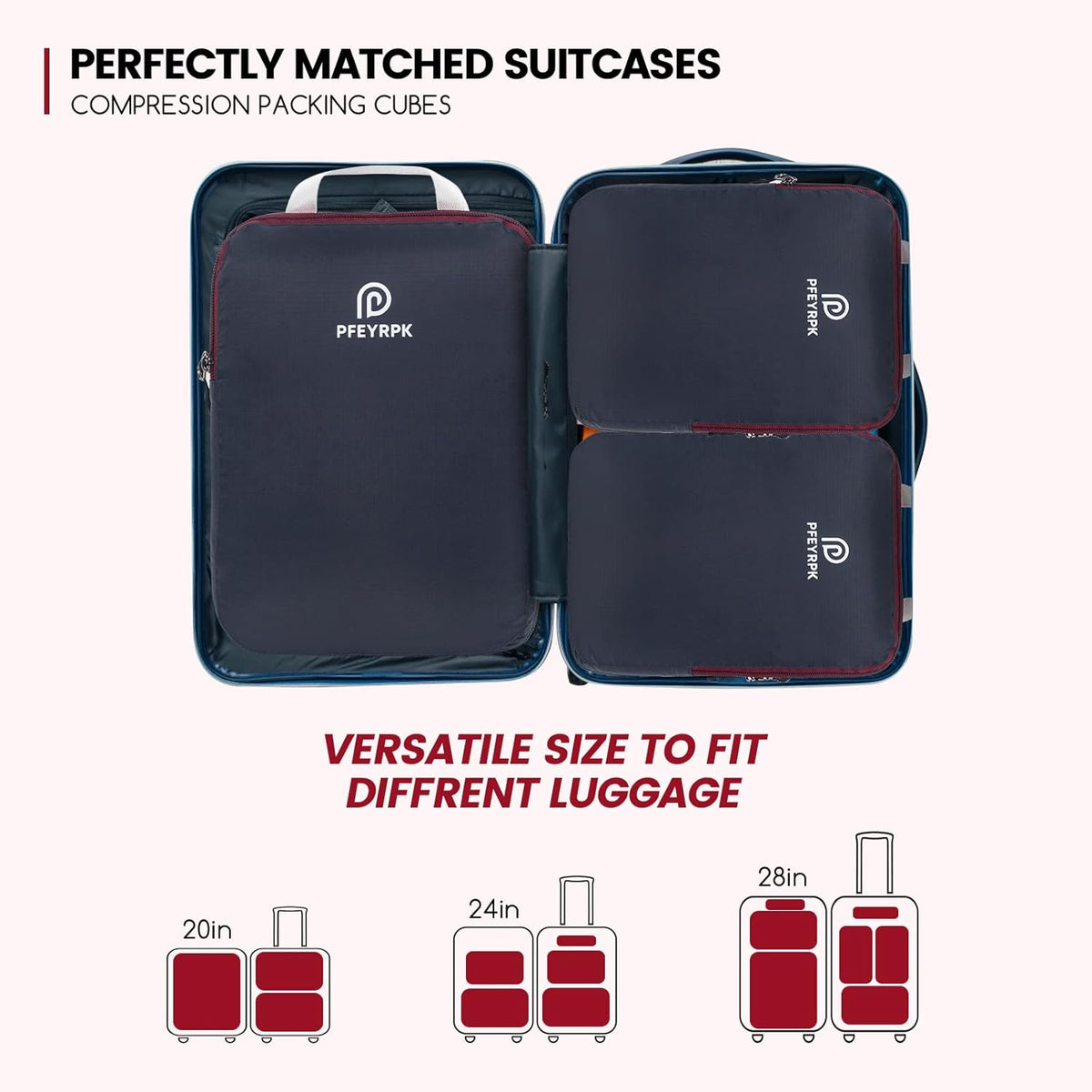 Lightweight Compression Packing Cubes for Suitcases, Compressible Expandable Travel Packing Organizer with Clear Toiletries and Backpack Bag, Travel Essentials for Carry on Luggage