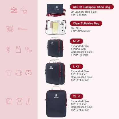 Lightweight Compression Packing Cubes for Suitcases, Compressible Expandable Travel Packing Organizer with Clear Toiletries and Backpack Bag, Travel Essentials for Carry on Luggage