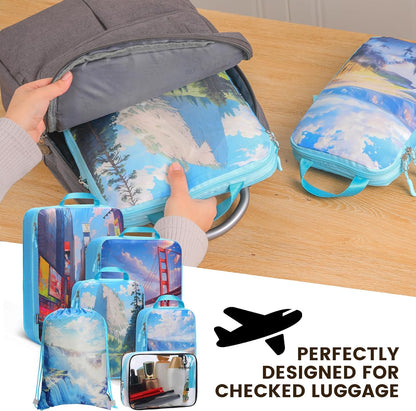 Lightweight Compression Packing Cubes for Suitcases, Compressible Expandable Travel Packing Organizer with Clear Toiletries and Backpack Bag, Travel Essentials for Carry on Luggage