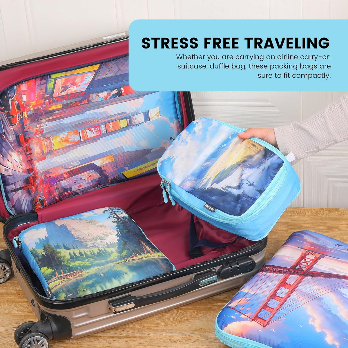 Lightweight Compression Packing Cubes for Suitcases, Compressible Expandable Travel Packing Organizer with Clear Toiletries and Backpack Bag, Travel Essentials for Carry on Luggage