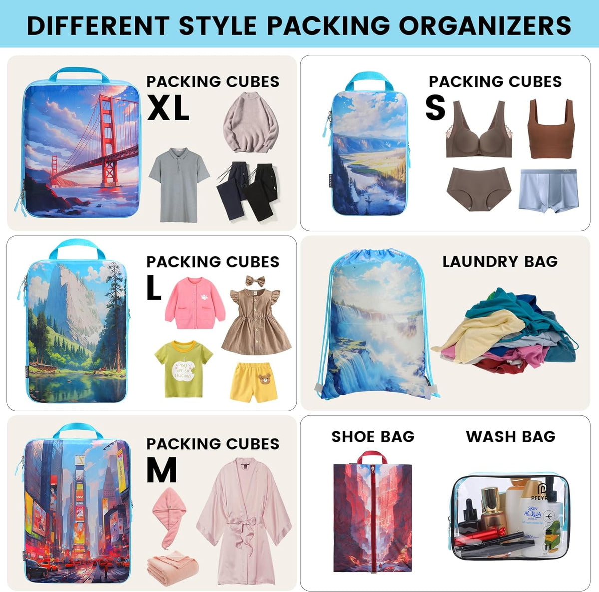 Lightweight Compression Packing Cubes for Suitcases, Compressible Expandable Travel Packing Organizer with Clear Toiletries and Backpack Bag, Travel Essentials for Carry on Luggage