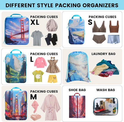 Lightweight Compression Packing Cubes for Suitcases, Compressible Expandable Travel Packing Organizer with Clear Toiletries and Backpack Bag, Travel Essentials for Carry on Luggage