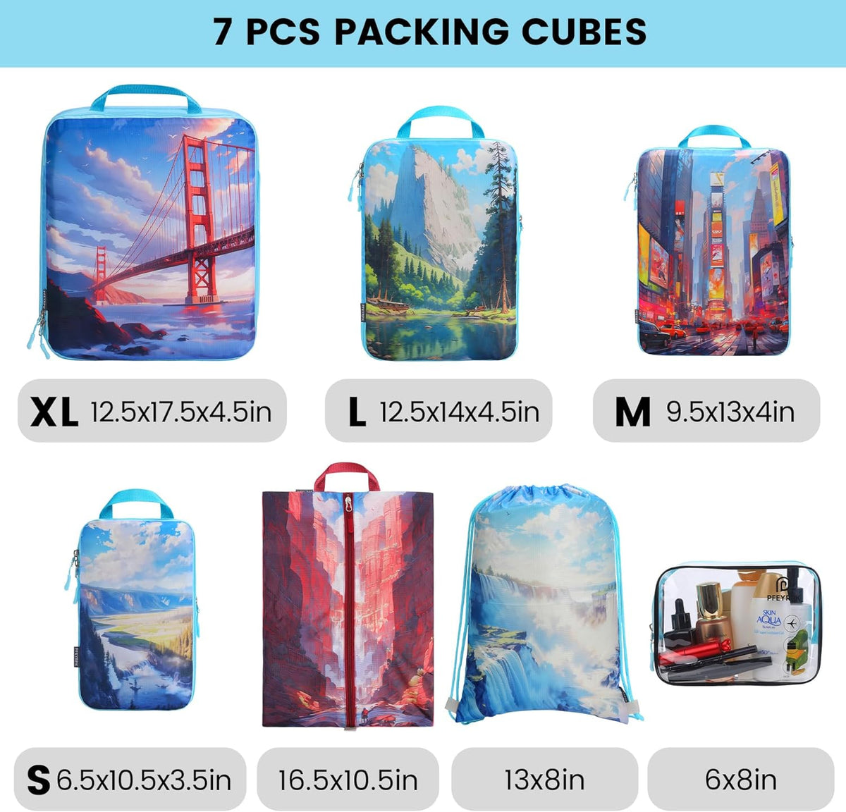 Lightweight Compression Packing Cubes for Suitcases, Compressible Expandable Travel Packing Organizer with Clear Toiletries and Backpack Bag, Travel Essentials for Carry on Luggage
