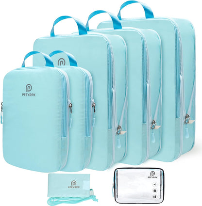Lightweight Compression Packing Cubes for Suitcases, Compressible Expandable Travel Packing Organizer with Clear Toiletries and Backpack Bag, Travel Essentials for Carry on Luggage