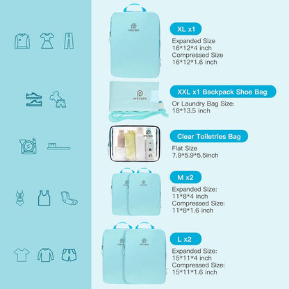 Lightweight Compression Packing Cubes for Suitcases, Compressible Expandable Travel Packing Organizer with Clear Toiletries and Backpack Bag, Travel Essentials for Carry on Luggage