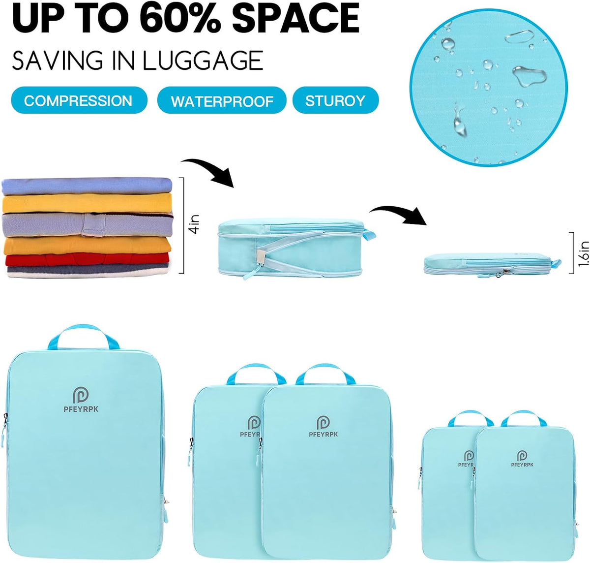 Lightweight Compression Packing Cubes for Suitcases, Compressible Expandable Travel Packing Organizer with Clear Toiletries and Backpack Bag, Travel Essentials for Carry on Luggage