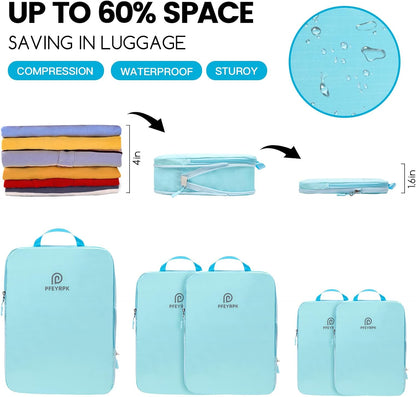 Lightweight Compression Packing Cubes for Suitcases, Compressible Expandable Travel Packing Organizer with Clear Toiletries and Backpack Bag, Travel Essentials for Carry on Luggage