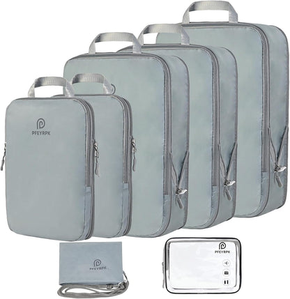 Lightweight Compression Packing Cubes for Suitcases, Compressible Expandable Travel Packing Organizer with Clear Toiletries and Backpack Bag, Travel Essentials for Carry on Luggage
