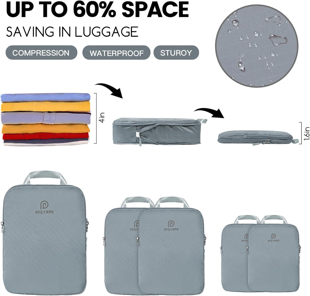 Lightweight Compression Packing Cubes for Suitcases, Compressible Expandable Travel Packing Organizer with Clear Toiletries and Backpack Bag, Travel Essentials for Carry on Luggage
