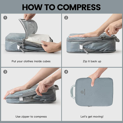 Lightweight Compression Packing Cubes for Suitcases, Compressible Expandable Travel Packing Organizer with Clear Toiletries and Backpack Bag, Travel Essentials for Carry on Luggage