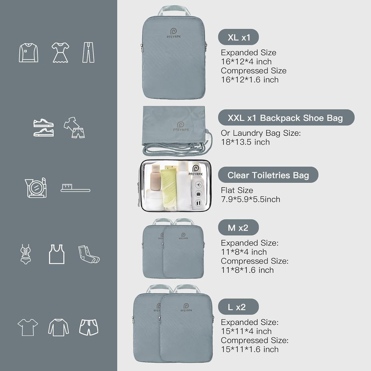 Lightweight Compression Packing Cubes for Suitcases, Compressible Expandable Travel Packing Organizer with Clear Toiletries and Backpack Bag, Travel Essentials for Carry on Luggage