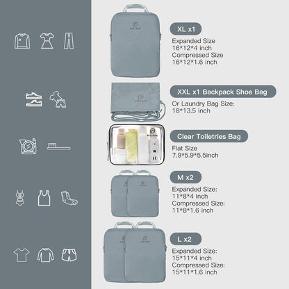 Lightweight Compression Packing Cubes for Suitcases, Compressible Expandable Travel Packing Organizer with Clear Toiletries and Backpack Bag, Travel Essentials for Carry on Luggage