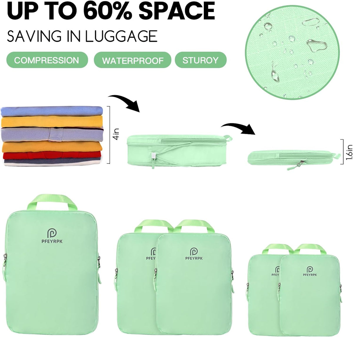 Lightweight Compression Packing Cubes for Suitcases, Compressible Expandable Travel Packing Organizer with Clear Toiletries and Backpack Bag, Travel Essentials for Carry on Luggage