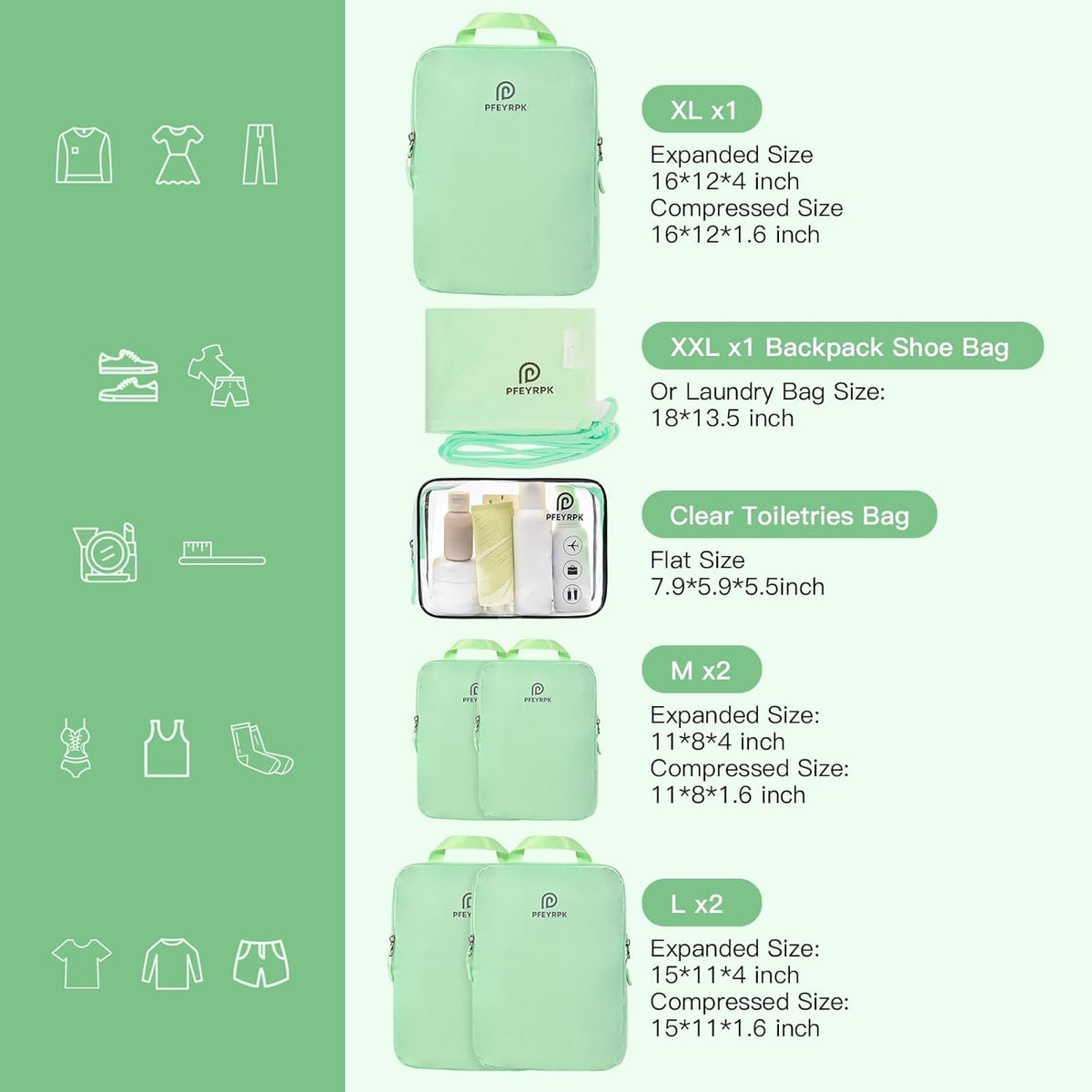 Lightweight Compression Packing Cubes for Suitcases, Compressible Expandable Travel Packing Organizer with Clear Toiletries and Backpack Bag, Travel Essentials for Carry on Luggage