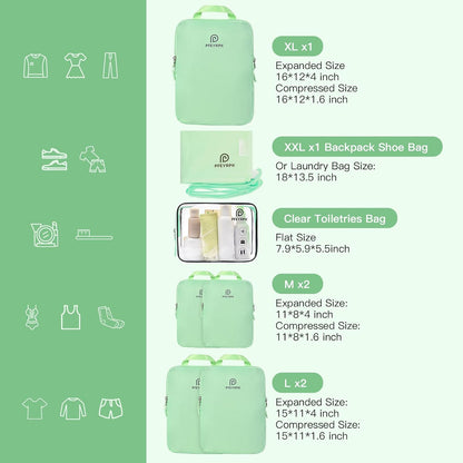 Lightweight Compression Packing Cubes for Suitcases, Compressible Expandable Travel Packing Organizer with Clear Toiletries and Backpack Bag, Travel Essentials for Carry on Luggage