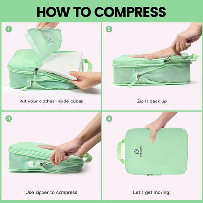 Lightweight Compression Packing Cubes for Suitcases, Compressible Expandable Travel Packing Organizer with Clear Toiletries and Backpack Bag, Travel Essentials for Carry on Luggage