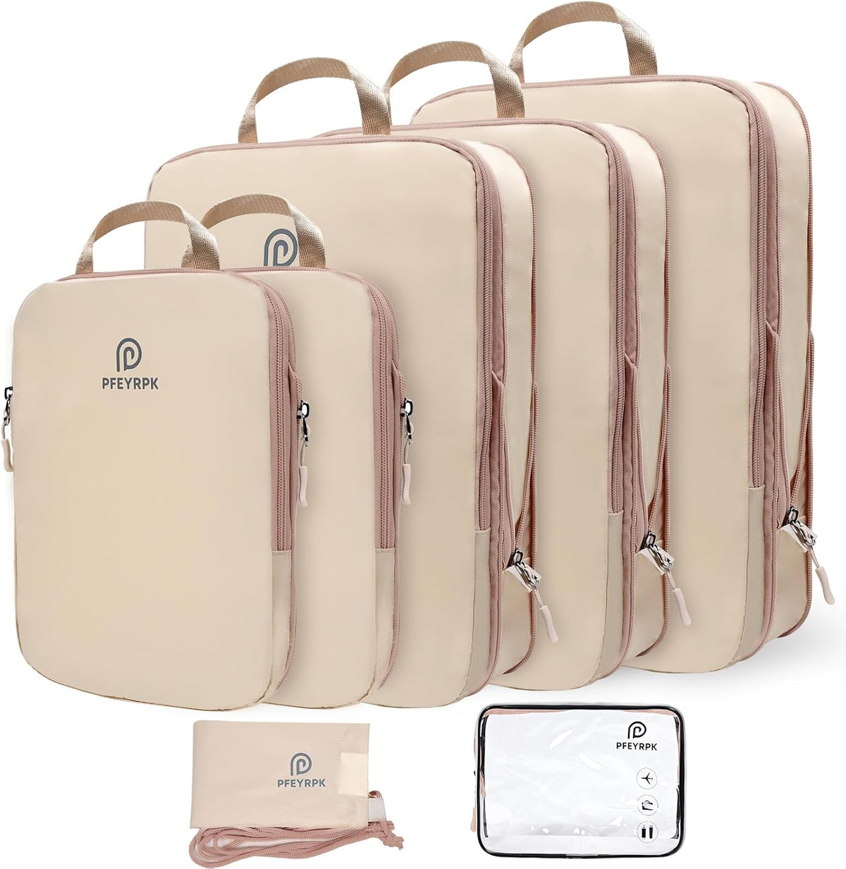 Lightweight Compression Packing Cubes for Suitcases, Compressible Expandable Travel Packing Organizer with Clear Toiletries and Backpack Bag, Travel Essentials for Carry on Luggage