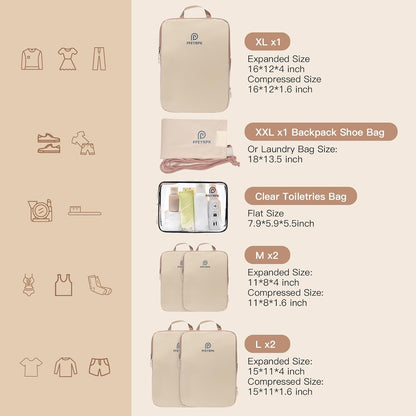 Lightweight Compression Packing Cubes for Suitcases, Compressible Expandable Travel Packing Organizer with Clear Toiletries and Backpack Bag, Travel Essentials for Carry on Luggage