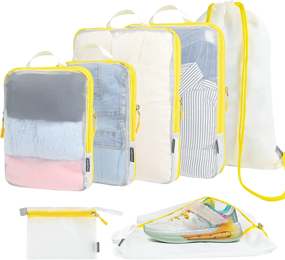 Lightweight Compression Packing Cubes for Suitcases, Compressible Expandable Travel Packing Organizer with Clear Toiletries and Backpack Bag, Travel Essentials for Carry on Luggage