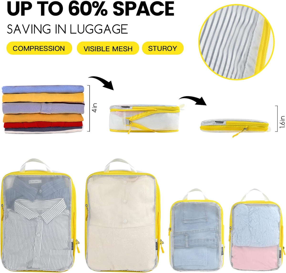 Lightweight Compression Packing Cubes for Suitcases, Compressible Expandable Travel Packing Organizer with Clear Toiletries and Backpack Bag, Travel Essentials for Carry on Luggage