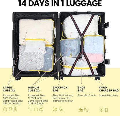 Lightweight Compression Packing Cubes for Suitcases, Compressible Expandable Travel Packing Organizer with Clear Toiletries and Backpack Bag, Travel Essentials for Carry on Luggage