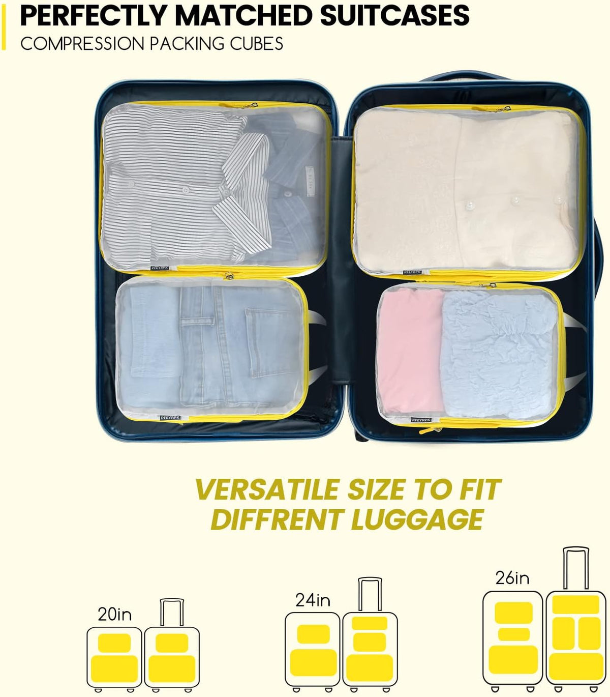 Lightweight Compression Packing Cubes for Suitcases, Compressible Expandable Travel Packing Organizer with Clear Toiletries and Backpack Bag, Travel Essentials for Carry on Luggage