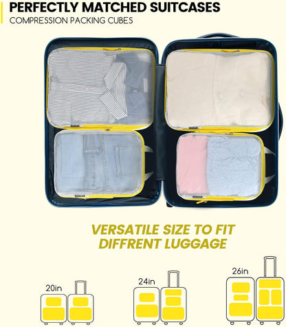 Lightweight Compression Packing Cubes for Suitcases, Compressible Expandable Travel Packing Organizer with Clear Toiletries and Backpack Bag, Travel Essentials for Carry on Luggage