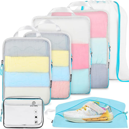 Lightweight Compression Packing Cubes for Suitcases, Compressible Expandable Travel Packing Organizer with Clear Toiletries and Backpack Bag, Travel Essentials for Carry on Luggage