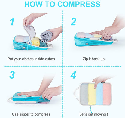 Lightweight Compression Packing Cubes for Suitcases, Compressible Expandable Travel Packing Organizer with Clear Toiletries and Backpack Bag, Travel Essentials for Carry on Luggage