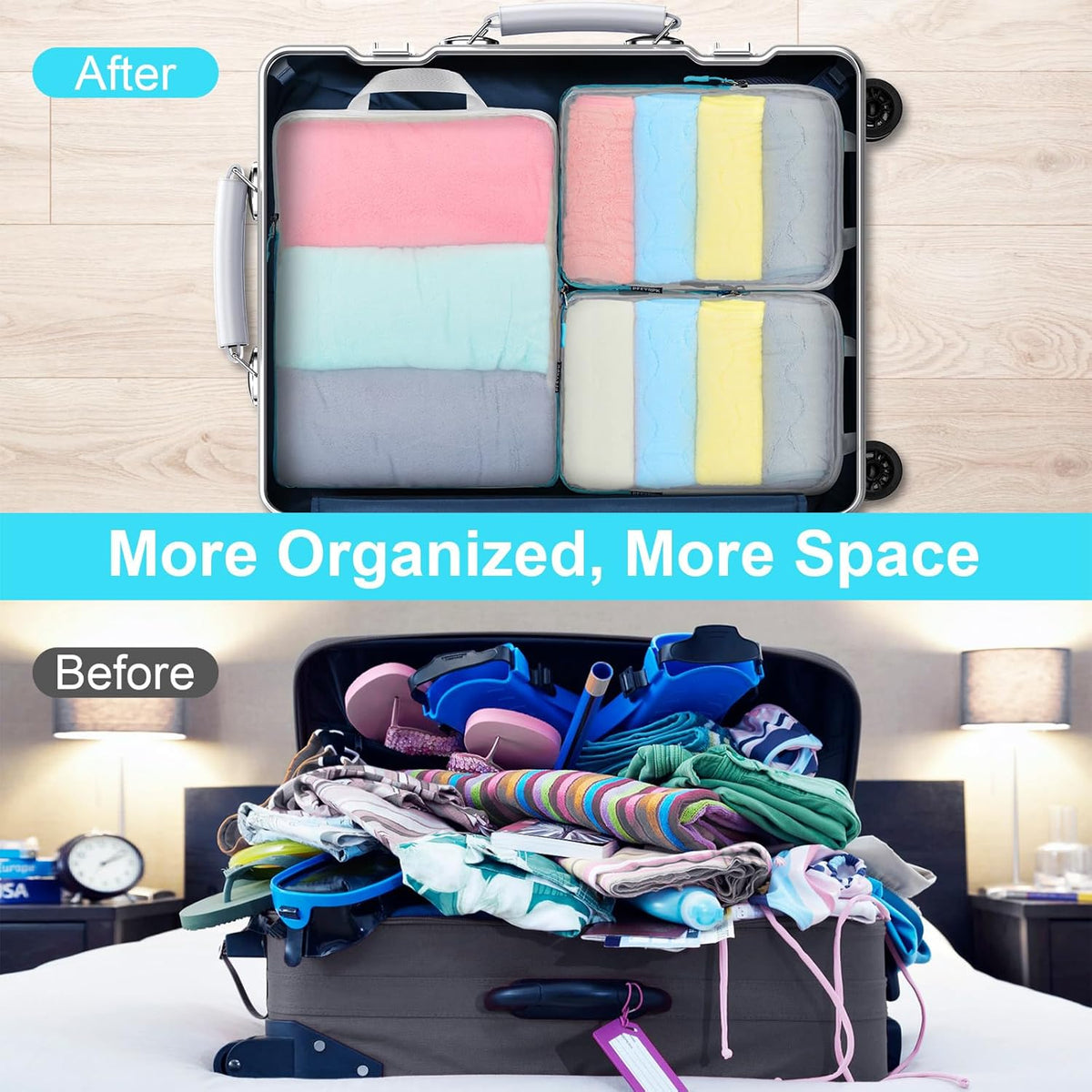Lightweight Compression Packing Cubes for Suitcases, Compressible Expandable Travel Packing Organizer with Clear Toiletries and Backpack Bag, Travel Essentials for Carry on Luggage
