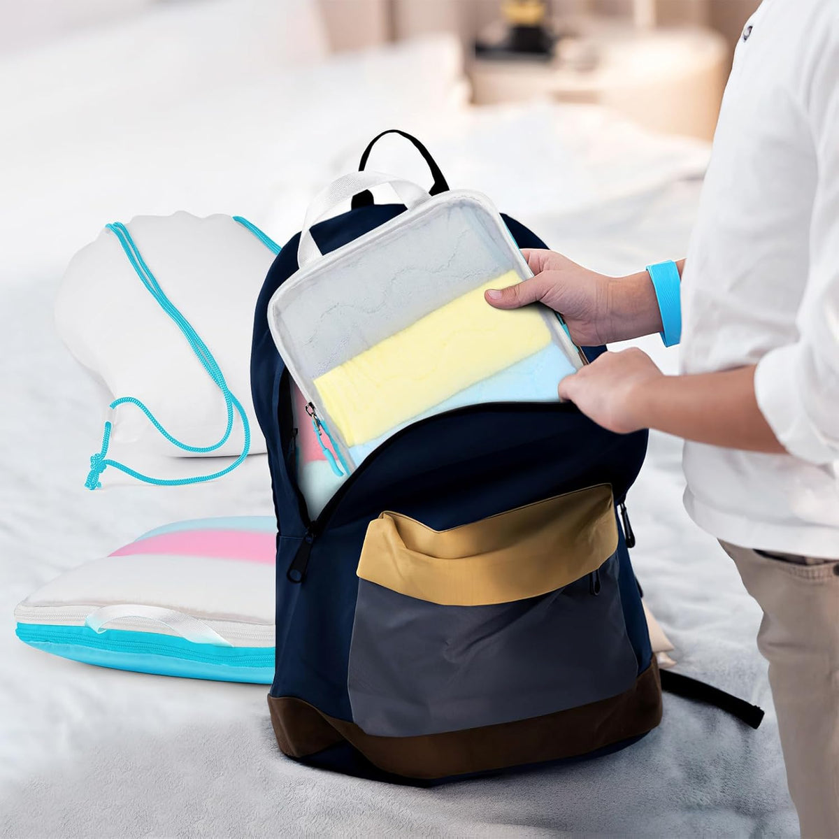 Lightweight Compression Packing Cubes for Suitcases, Compressible Expandable Travel Packing Organizer with Clear Toiletries and Backpack Bag, Travel Essentials for Carry on Luggage
