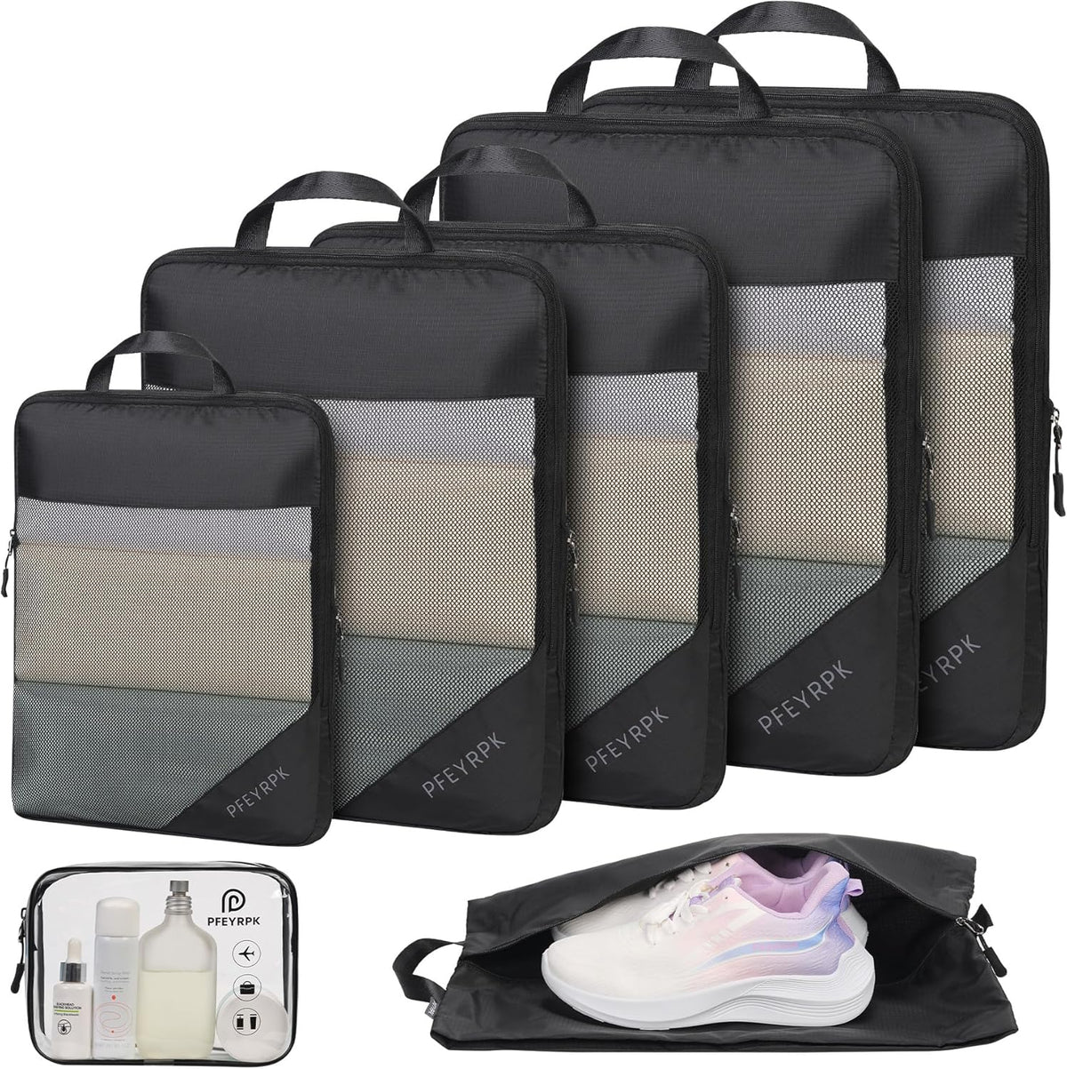 Lightweight Compression Packing Cubes for Suitcases, Compressible Expandable Travel Packing Organizer with Clear Toiletries and Backpack Bag, Travel Essentials for Carry on Luggage