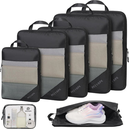 Lightweight Compression Packing Cubes for Suitcases, Compressible Expandable Travel Packing Organizer with Clear Toiletries and Backpack Bag, Travel Essentials for Carry on Luggage