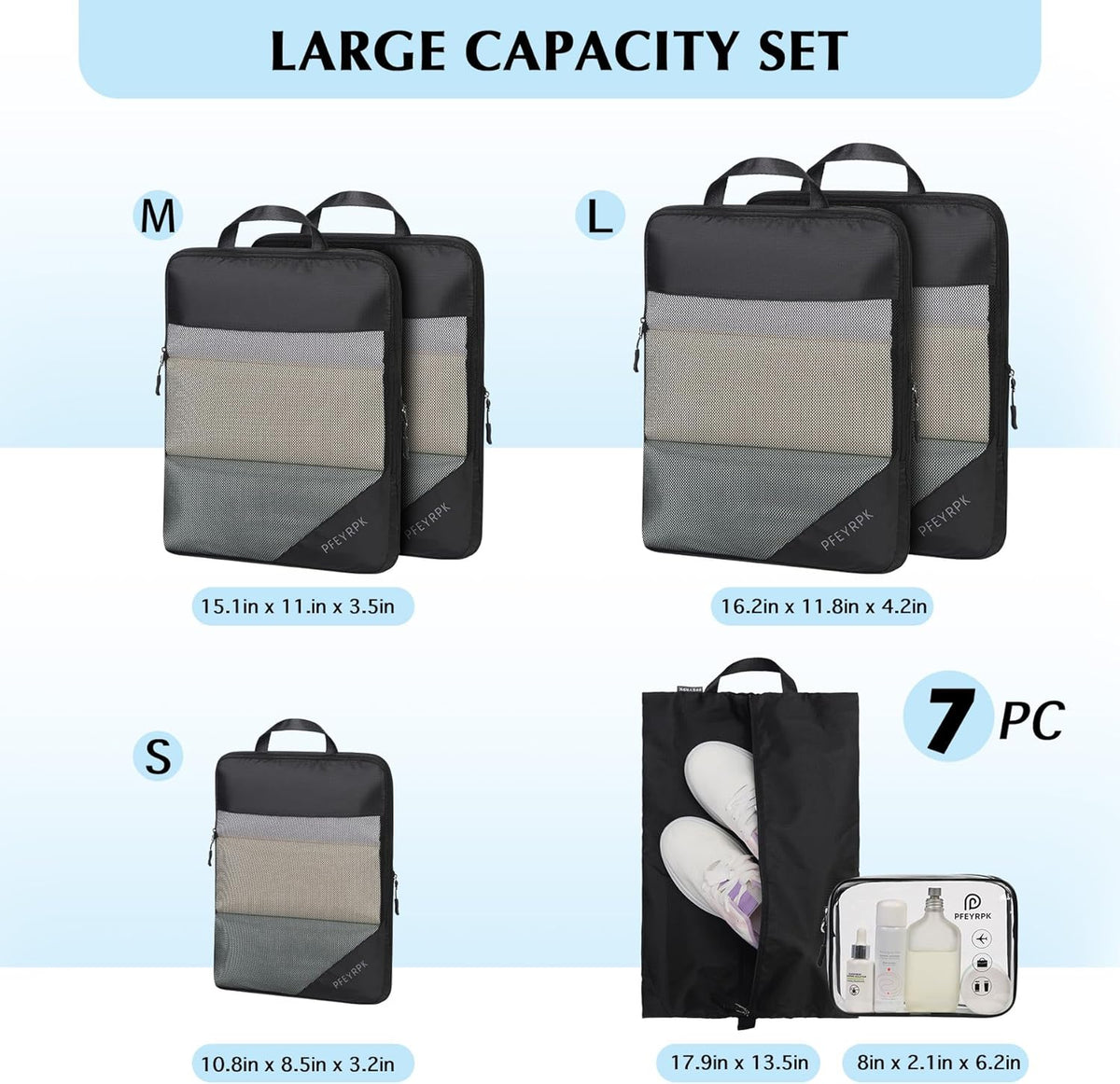 Lightweight Compression Packing Cubes for Suitcases, Compressible Expandable Travel Packing Organizer with Clear Toiletries and Backpack Bag, Travel Essentials for Carry on Luggage