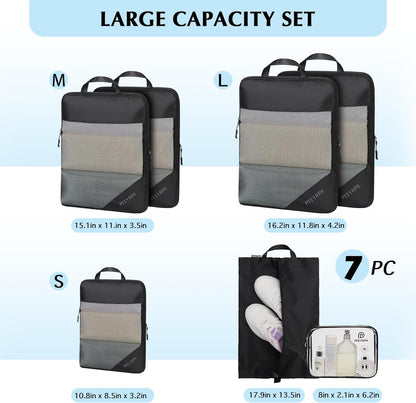Lightweight Compression Packing Cubes for Suitcases, Compressible Expandable Travel Packing Organizer with Clear Toiletries and Backpack Bag, Travel Essentials for Carry on Luggage