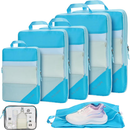 Lightweight Compression Packing Cubes for Suitcases, Compressible Expandable Travel Packing Organizer with Clear Toiletries and Backpack Bag, Travel Essentials for Carry on Luggage