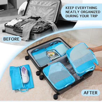 Lightweight Compression Packing Cubes for Suitcases, Compressible Expandable Travel Packing Organizer with Clear Toiletries and Backpack Bag, Travel Essentials for Carry on Luggage