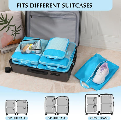 Lightweight Compression Packing Cubes for Suitcases, Compressible Expandable Travel Packing Organizer with Clear Toiletries and Backpack Bag, Travel Essentials for Carry on Luggage